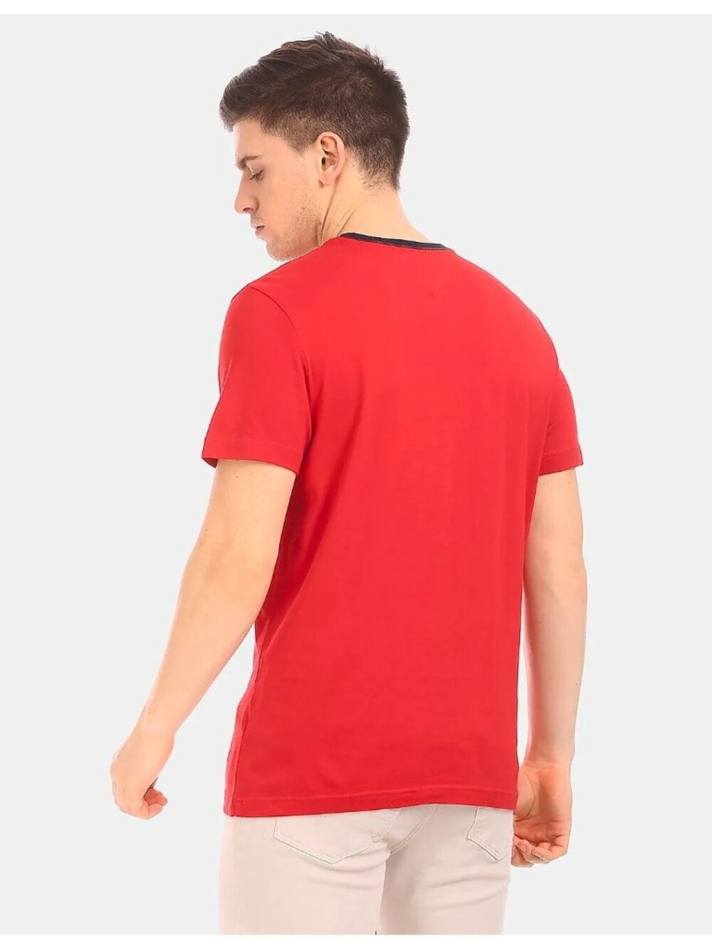 Tommy Hilfiger T-Shirt Size XL Red Crewneck 100% Cotton Stripe Logo Short Sleeve - Picture 4 of 15